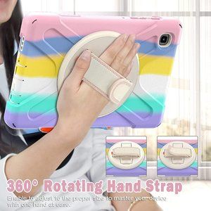 Samsung Galaxy Tab A8 Lite Pink Rainbow Case 10.5" w/Kickstand & Strap. NWOT.